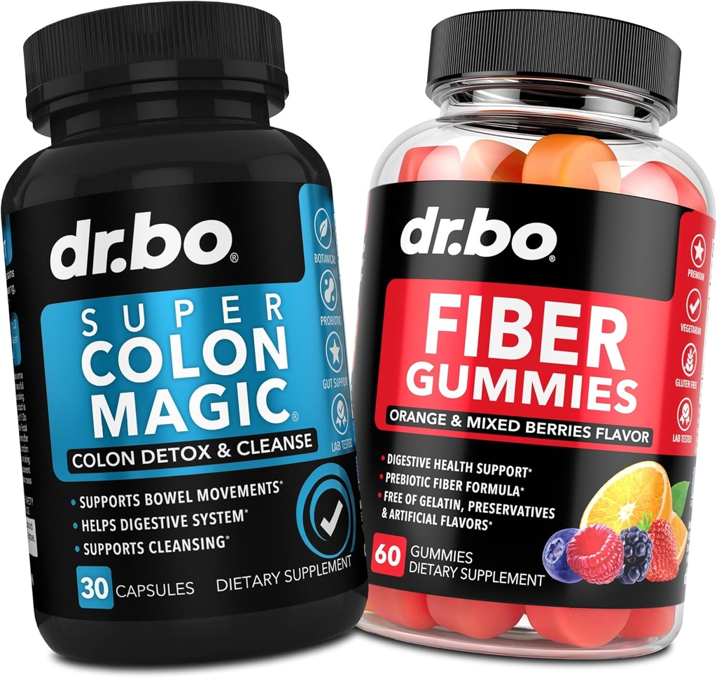 DR. BO Fibre Gommies & Colon Cleanse Suppléments - Supplément de fibre prébiotique Gummy - Super Colon Magic Bowel Movement Support pour le nettoyage Gut & Stomach