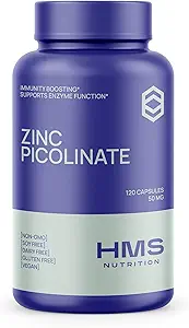 Zinc Picolinate 50mg Capsules végétaliennes - Supplément de soutien immunitaire très absorbant (chélaté) pour les hommes et les femmes -120 Capules, 4 mois d'approvisionnement