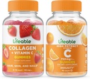 Collagène et vitamine C à vie + Vitamine C 750mg, Gummies - Grande dégustation, supplément de vitamine, sans gluten, sans OGM, gummy à croquer