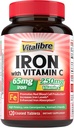 Supplément en fer 65mg avec vitamine C, fer carbonyle stomach, haute puissance et absorption, pour des niveaux de fer et d'énergie sains, soutient la production de globules rouges, 120 comprimés