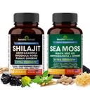 Shilajit Sea Moss Ashwagandha Combo Bundle - Black Seed Oil, Turmeric, Rhodiola Rosea, Panax, Ginseng Supplement.
