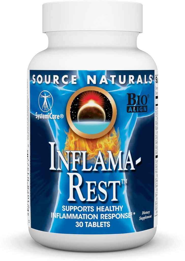 Source Naturals Inflama-Rest - Mélange à base de plantes et minéraux avec du curcuma, du boswellia, du gingembre, de la quercetine - Soulagement maximal du stress et relaxation - 30 comprimés