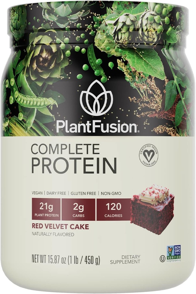 PlantFusion Poudre de protéines végétaliennes complète - Poudre de protéines végétales avec BCAA, enzymes digestives et protéines de pois - Keto, sans gluten, sans soja, sans lait, sans sucre, sans OGM - Velours rouges 1 lb