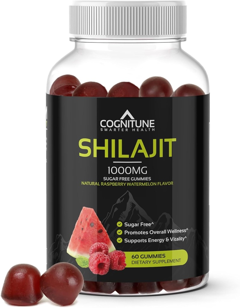 Shilajit Gummies – Supplément de Shilajit d'Himalayan pur avec l'acide fulvic – 1000mg Natural Shilajit Pure Energy Support – Sans sucre Framboise Pastèque Saveur – Vegan, Non-OGM, Sans gluten – 60 Compte