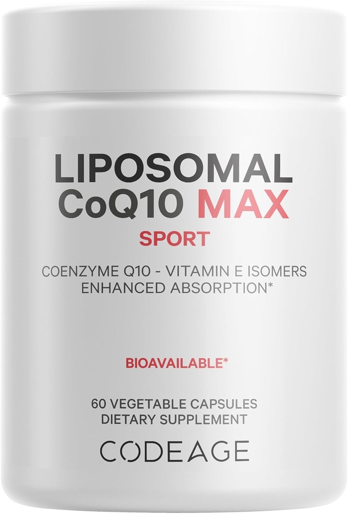 Codeage Liposomal CoQ10 Supplément max - 250 mg Coenzyme Q10 avec isomères de vitamine E Tocophérols - 2 mois d'alimentation - 1 Capsule par portion - Livraison liposomique - Non-OGM, sans gluten - 60 Capsules