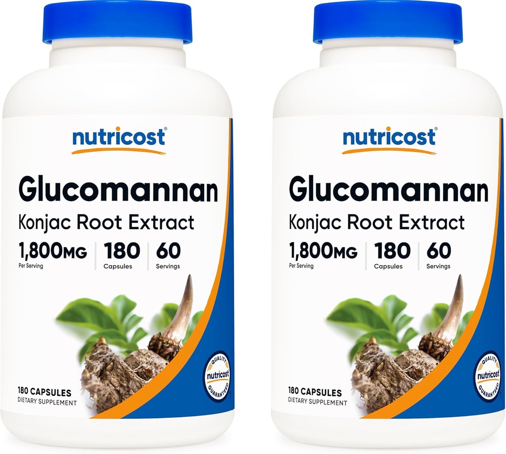 Nutricost Glucomannan 1 800mg par portion, 180 capsules (2 bouteilles)