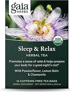 Gaia Herbs Sleep & Relax Herbal Tea - Aide au sommeil pour un calme naturel pour se préparer à une bonne nuit de repos* - Avec Passionflower, Camomile & Lemon Baume - 16 Sacs à thé sans caféine