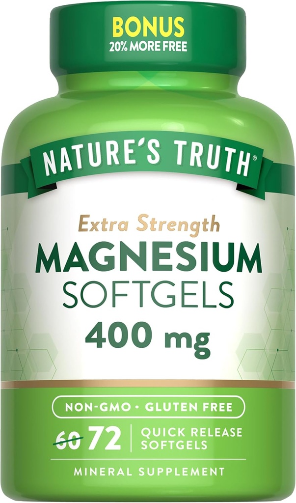 Nature's Truth Magnesium | 400mg | 72 Softgels | Value Size | Extra Strength | from Magnesium Oxide | Non-GMO and Gluten Free Supplement