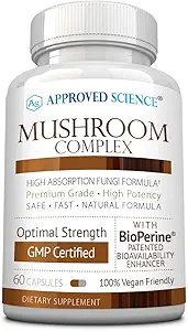 Complexe de champignons de science approuvé - Soutien du système immunitaire et de la fonction cognitive - avec Lions Mane, Chaga, Reishi, Turquie Tail, Shiitake, Oyster, et plus - 60 capsules - Vegan