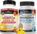 Vitamine haute résistance D3 5000 UI 125 mcg (1 an d'approvisionnement) Plus haute absorption Capsules de bisglycinate de magnésium (2 mois d'approvisionnement)