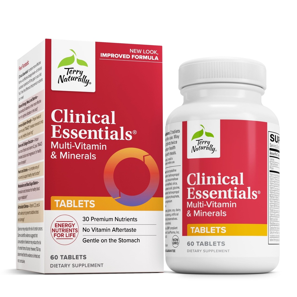 Terry Naturally Clinical Essentials - Supplément pour aider la santé osseuse, cardiovasculaire et immunitaire - Supplément aux minéraux chélatés - Supplément aux vitamines B et C - 60 comprimés
