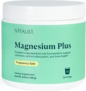 NATALIST Magnésium Plus Mélange de boissons de 300 mg avec du calcium et de la vitamine D3 - Suppléments complets pour le corps entier pour les femmes - Poudre de framboise végétarienne, sans gluten - 15 portions