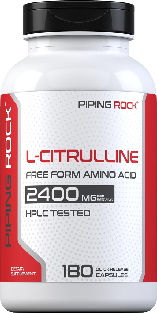 Piping Rock L Citrulline Supplement for Men and Women | 2400mg | 180 Capsules | Free Form Amino Acid | Non-GMO, Gluten Free