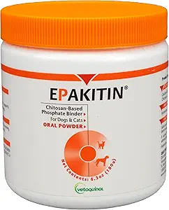 Vétoquinol Epakitin Poudre de phosphate à base de chitosine pour chats et chiens – Supplément de soutien renal en poudre - 180g