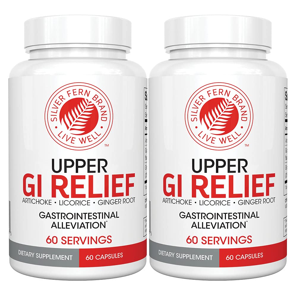 Silver Fern GI Relief - Supplément naturel à base de plantes - Tout naturel avec extrait de feuille d'artichaut, extrait de racine de gingembre et flavonoïdes de réglisse GutGuard (2 bouteilles - 120 capsules - 60 jours d'approvisionnement)