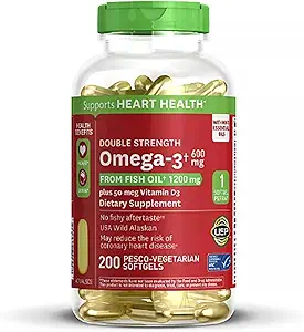 600mg Oméga-3 de l'huile de poisson avec 50 mcg de vitamine D3 (200 ct.) - Soutient la santé cardiaque