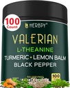 5en1 Capsules de racines valérianes Plus L-Theanine, Lemon Baume, Turmeric et Black Pepper pour la relaxation, la nuit reposante, la digestion et le soutien immunitaire - 100 Compte