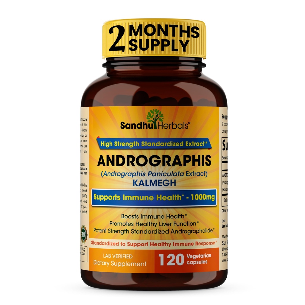 SANDHUHERBALS Sandhu Herbals Andrographis Paniculata Kalmegh pour le soutien de la santé immunitaire et hépatique.