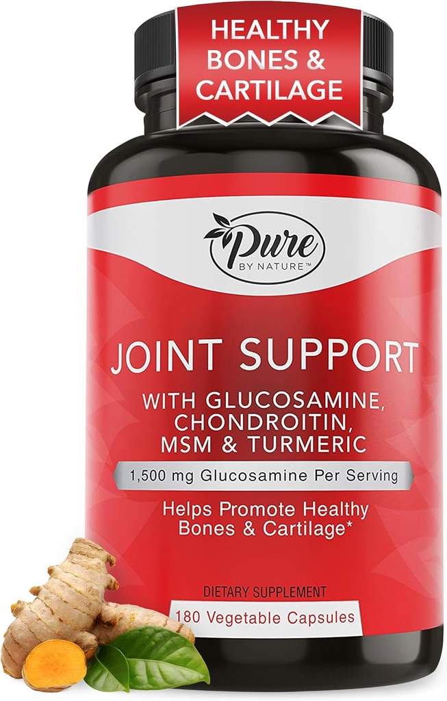 Pure By Nature Joint Support, Glucosamine avec Chondroïtine Turmeric MSM Boswellia Supplément, 180 Capsules