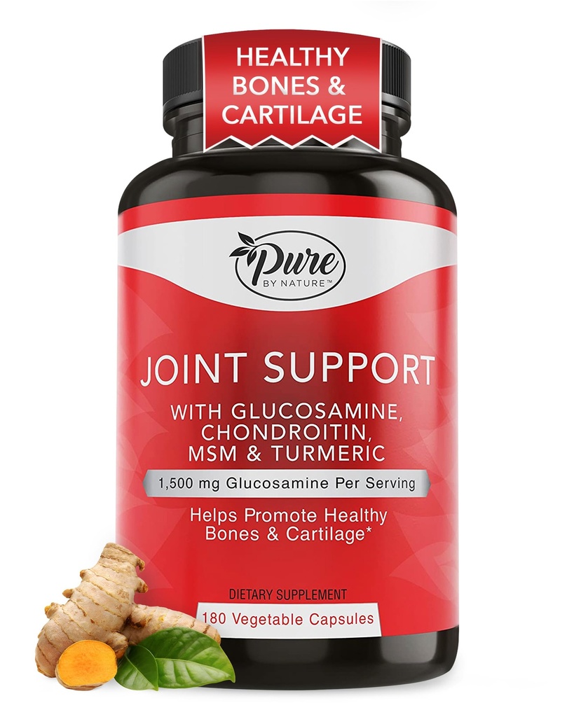 Pure By Nature Joint Support, Glucosamine avec Chondroïtine Turmeric MSM Boswellia Supplément, 180 Capsules