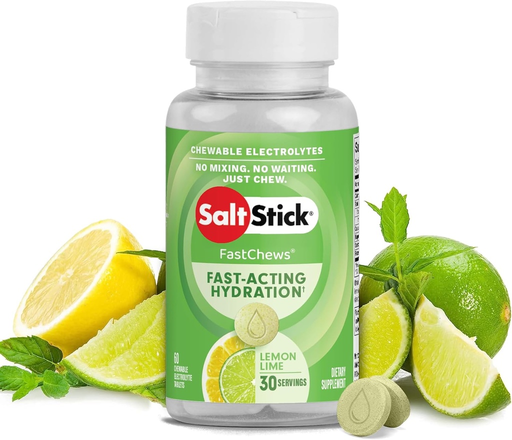 SelStick Electrolyte FastChews - 60 Comprimés électrolytiques à croquer pour l'hydratation, les comprimés de sel, le soulagement de la déshydratation