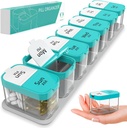 Très grand organisateur hebdomadaire de pilules - XL Vitamine Holder avec 7 compartiments de PM amovibles - Distributeur de médicaments portatifs pour la maison et le voyage, grand contenant de supplément pour usage hebdomadaire ou quotidien, menthe
