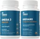 Dr Tobias Omega 3 Huile de poisson et suppléments d'acide origan et caprylique, soutient le coeur, le cerveau, l'immuno avec Gut Flora Balance complexe et la santé intestinale pour les femmes et les hommes