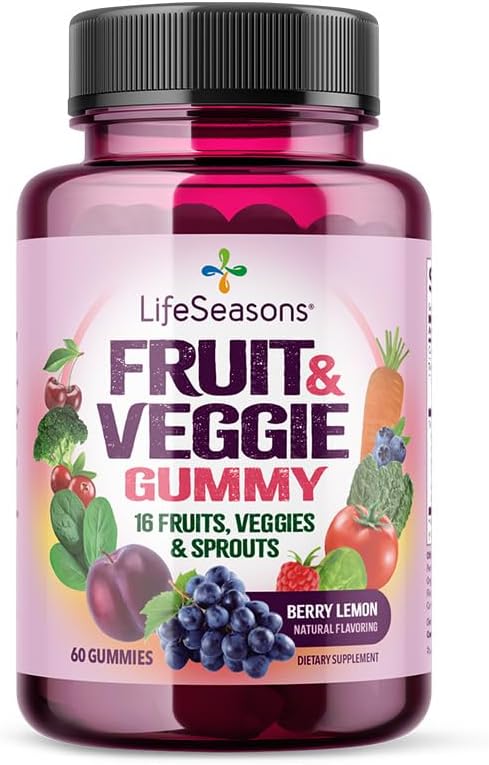 Supplément Gommy aux fruits et légumes - 16 fruits Légumes et germes - Vitamines Minéraux et antioxydants - Soutien nutritionnel à l'immunité et au bien-être - 3X Plus Potent - 60 gommies