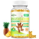 Gommies de magnésium pour enfants - Supplément Glycinate de magnésium avec L-Theanine, vitamine B6, D3 pour adultes et enfants, Magnésium calme pour le sommeil, relaxation, cerveau, os, ananas sans sucre 60ct