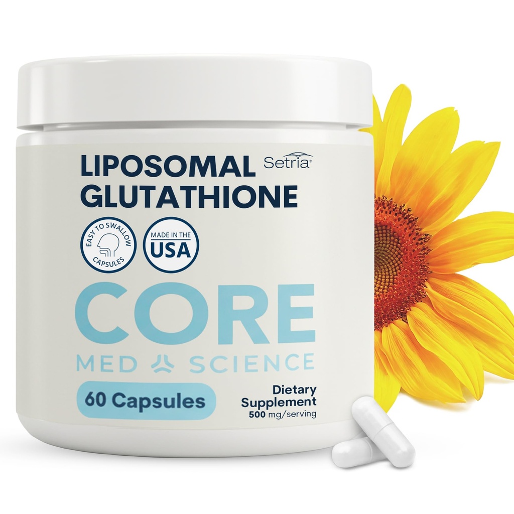 Supplément de glutathion liposomique (500mg, 60 gélules) - Sétrie réduite pure avec complexe phospholipidique - Supplément antioxydant pour l'énergie, la santé du cerveau, la peau et la santé du foie