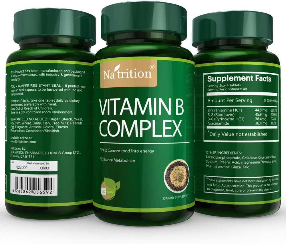 Comprimés complexes de vitamine B, 160 comprimés par bouteille