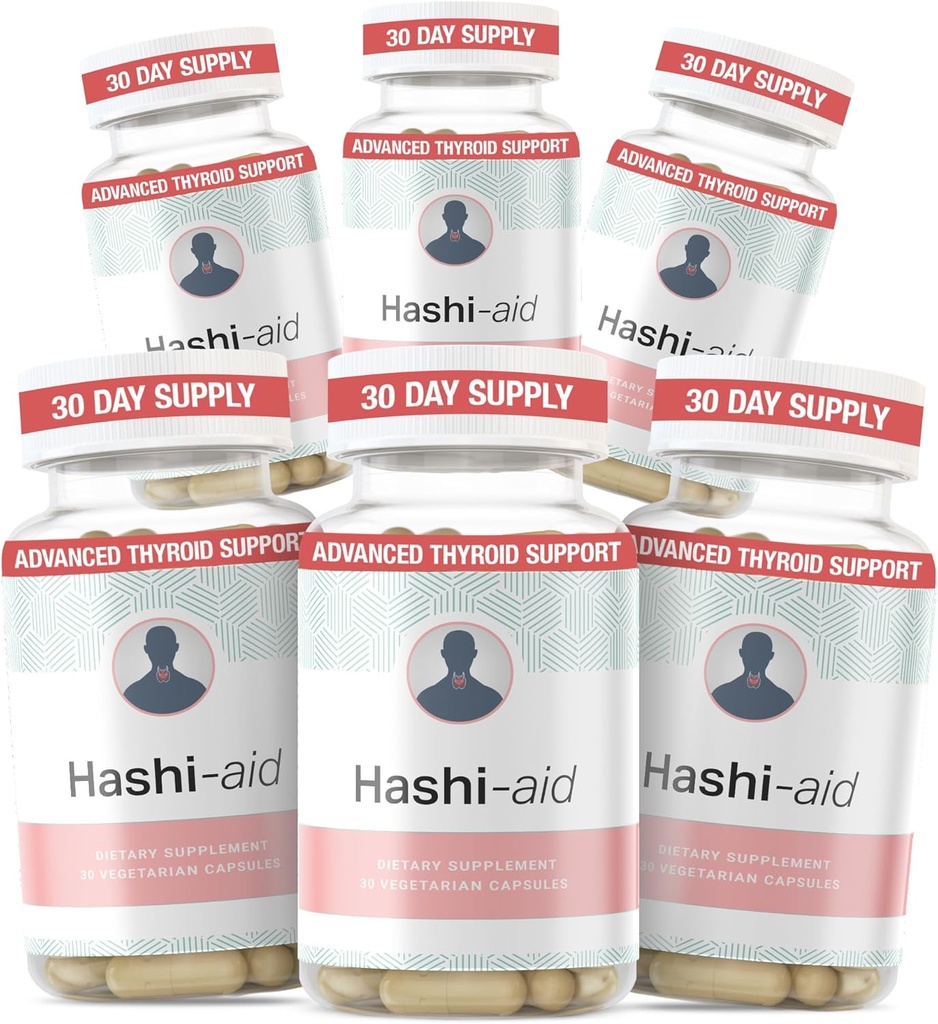 IBDassistTM Hashi Aid Thyroïde Support pour les femmes et les hommes - Supplément thyroïde pour la maladie et l'hypothyroïdie de Hashimoto* - avec Ashwagandha, Sélénium, Zinc, Vitamines essentielles et plus - 30 Capsules (6 Pack)
