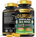 Supplément Chlorella pour les hommes et les femmes - Formule 7in1 avec spiruline, mousse de mer, chlorophylle, Gotu Kola, Boswellia & Bacopa - Soutien immunitaire - Riche en nutriments, vitamines - 120 capsules