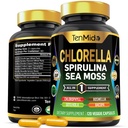 Supplément Chlorella pour les hommes et les femmes - Formule 7in1 avec spiruline, mousse de mer, chlorophylle, Gotu Kola, Boswellia & Bacopa - Soutien immunitaire - Riche en nutriments, vitamines - 120 capsules