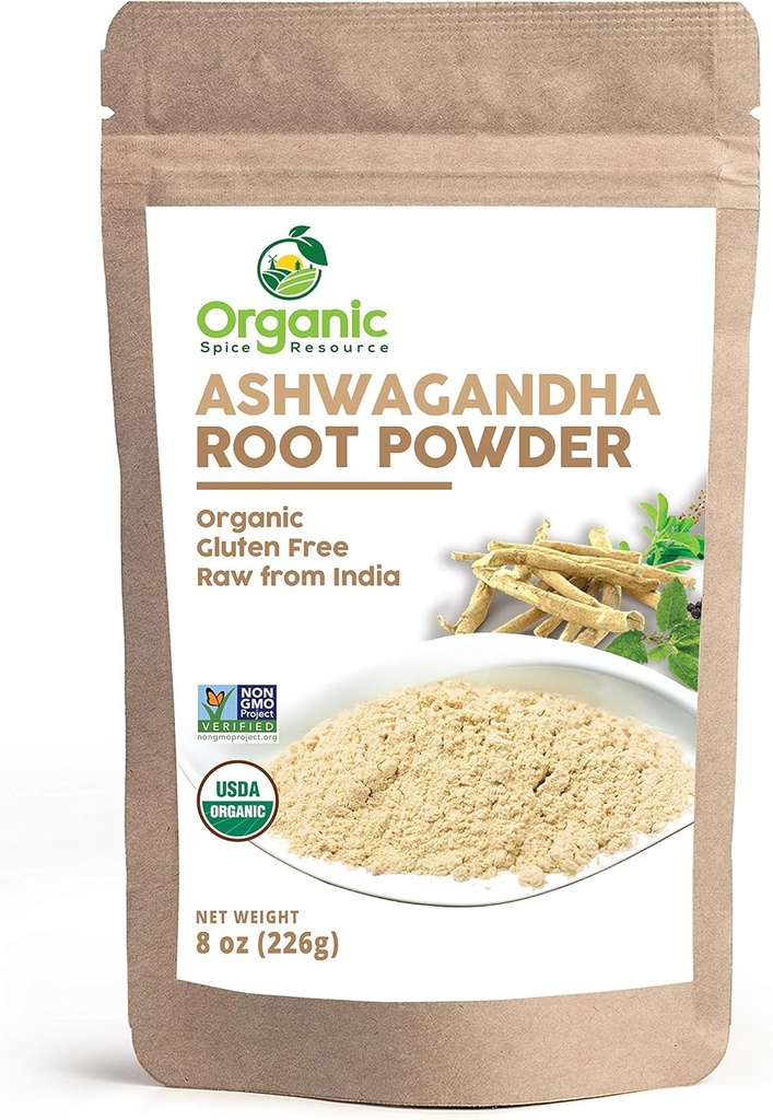 Poudre de racine biologique Ashwagandha -8 Ounce , Testé pour la pureté , Sac de Kraft refermable, Non-OGM, Ginseng indien, Withania Somnifera -100% cru de l'Inde, par SHOPOSR (8 oz)