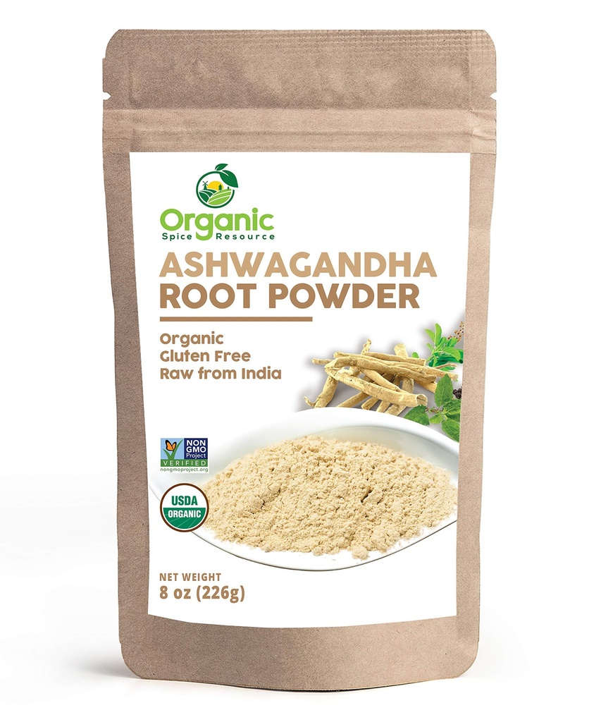 Poudre de racine biologique Ashwagandha -8 Ounce , Testé pour la pureté , Sac de Kraft refermable, Non-OGM, Ginseng indien, Withania Somnifera -100% cru de l'Inde, par SHOPOSR (8 oz)