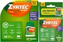Zyrtec 24 heures Comprimés antiallergiques, médecine d'allergie intérieure et extérieure avec 10 mg de HCl cétirizine par Comprimé antihistaminique, pack d'emballage, 60 ct + 3 ct Packs de voyage, 63 Compte