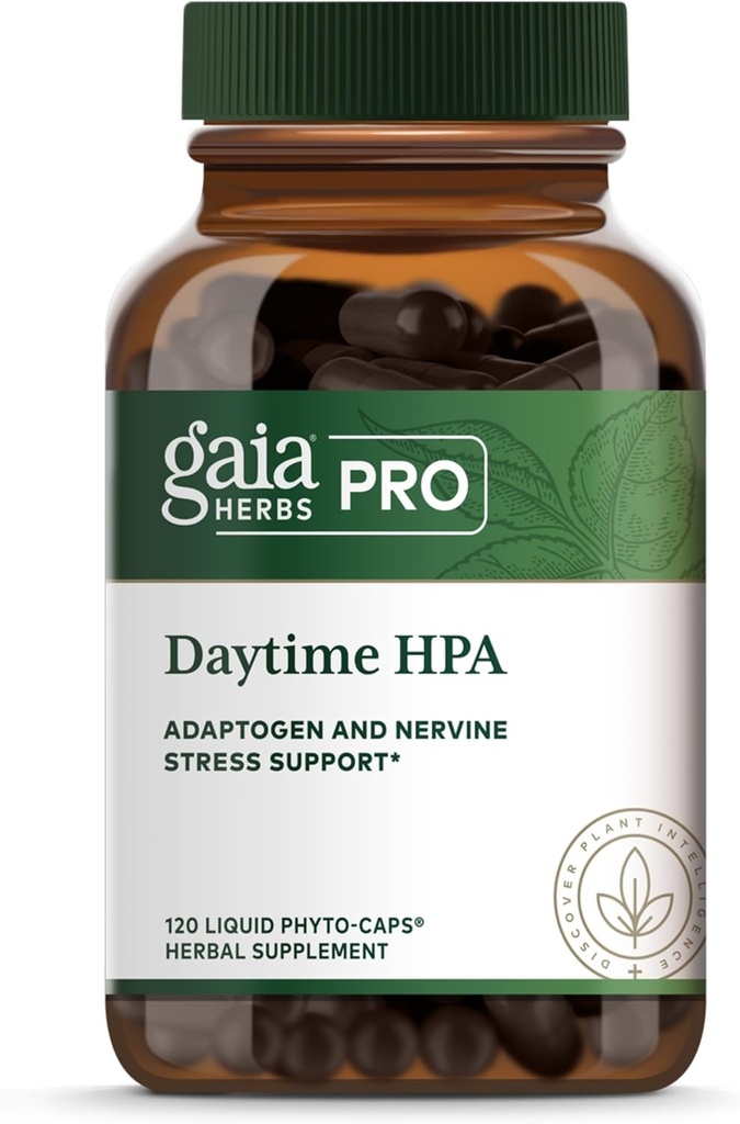 GAIA HERBS PRO Daytime HPA - Supplément de support pour adaptogènes - Supplément de support pour système nerveux avec huile d'olive et Rhodiola* - Vegan, sans gluten, sans soja - 120 capsules de Phyto liquide (60 portions)