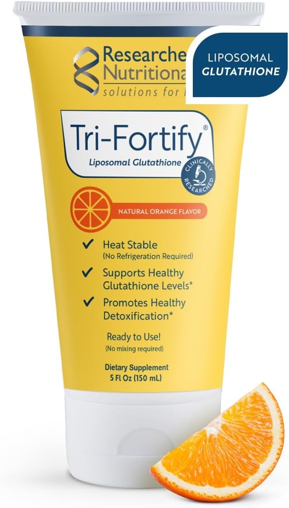 Recherches nutritionnelles Glutathion liposomique (450mg) Gel liquide + vitamine C - Tri-fortify - Aide à l'énergie naturelle, au soutien immunitaire et à la désintoxication - Recherche clinique pour l'absorption - Orange (5 Fl Oz)
