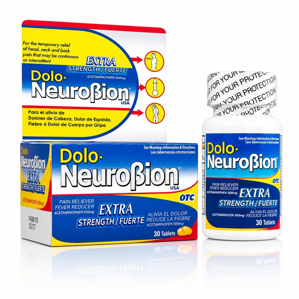Neurobion Dolo 30 comprimés - soulagement de la douleur, réducteur de fièvre, force supplémentaire, Fuerte, Alivia el Dolor, réduire la Fiebre