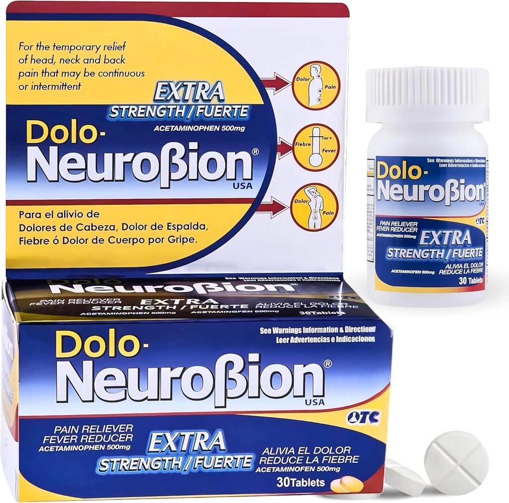 Neurobion Dolo 30 comprimés - soulagement de la douleur, réducteur de fièvre, force supplémentaire, Fuerte, Alivia el Dolor, réduire la Fiebre