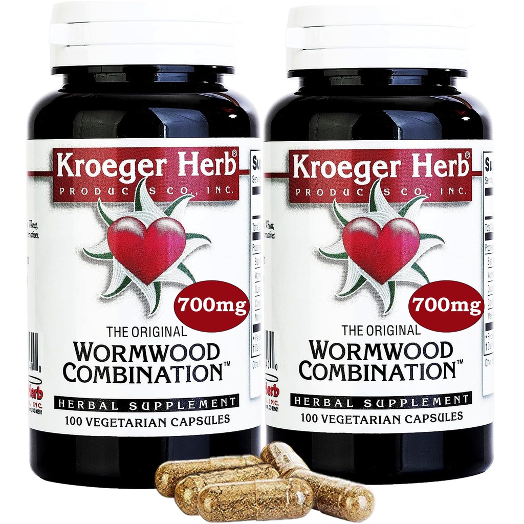 Kroeger Herb Products, Wormwood Herb, Black Walnut, Clove, Quassia, Worm Wood Detox Cleanse - Wormwood Capsules, non-OGM, sans gluten, sans conservateurs ou remplisseurs - 200 capsules, fabriqués aux États-Unis
