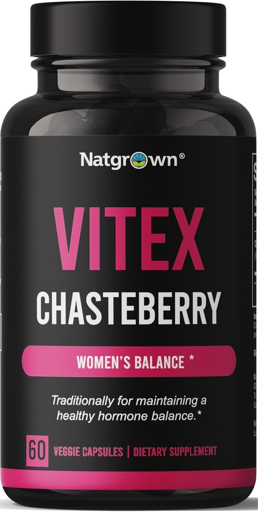 Natgrown Vitex Chasteberry Supplement for Women 1,000 mg - Agnus Castus Chaste Tree Vitex Berry Fruit Extract Capsules - 60 Ct