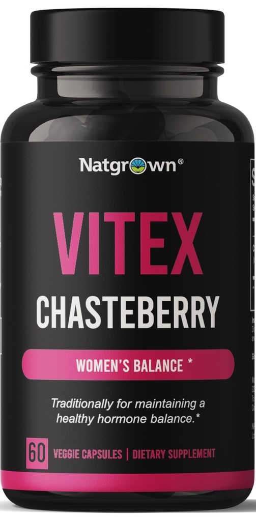 Natgrown Vitex Chasteberry Supplement for Women 1,000 mg - Agnus Castus Chaste Tree Vitex Berry Fruit Extract Capsules - 60 Ct