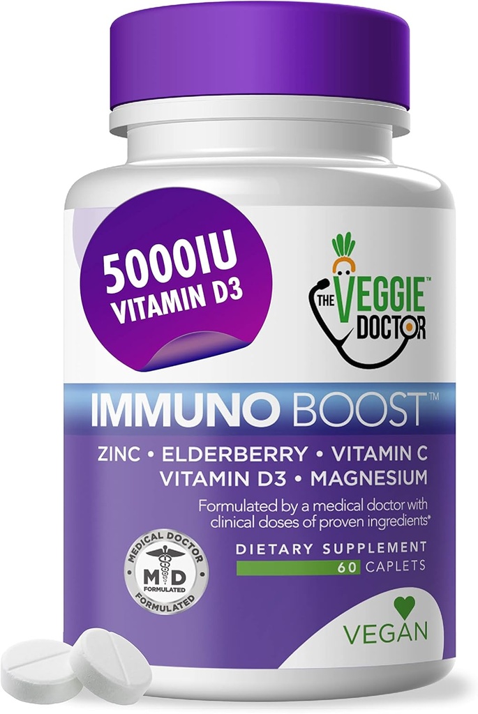 Supplément de soutien immunitaire (60 comprimés) - All Natural, Vegan – Elderberry, Zinc, Vitamines C, D3 pour Immune System Boost – Supplément d'immunité avec Magnésium pour le soutien immunitaire quotidien