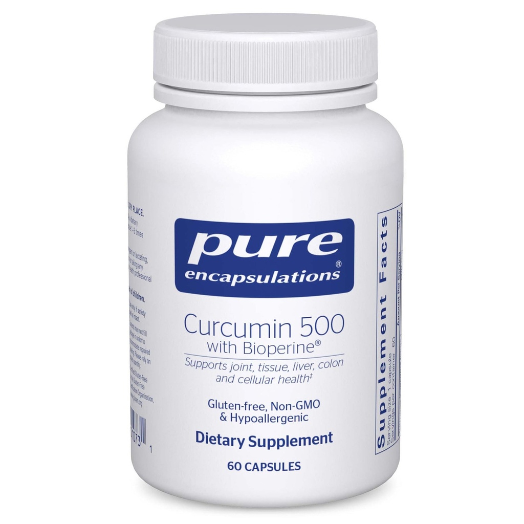 Encapsulations pures Curcumin 500 avec Bioperine - Supplément antioxydant pour soutenir les articulations, tissus, foie, colon et santé cellulaire* - avec Curcumin et bioperine curcumine curcuma-uréthane - 60 capsules