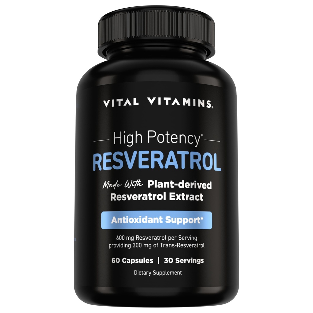 Vitamines vitales Supplément de resvératrol - Soutien antioxydant, Longévité cellulaire, Fonction cognitive - 60 Capsules