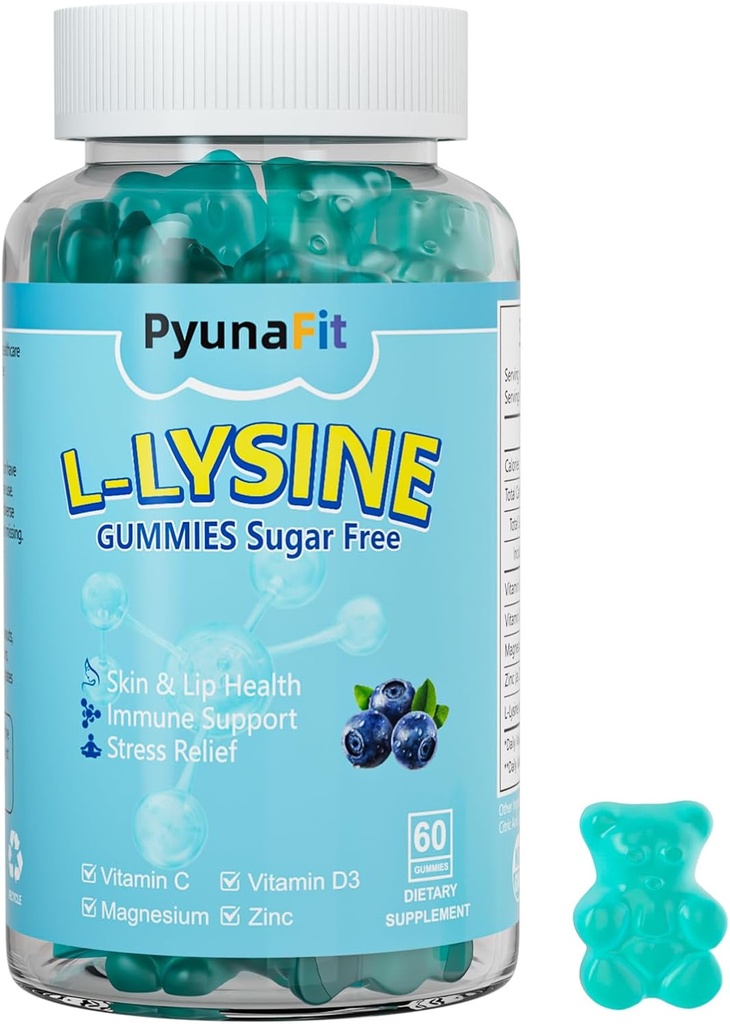 Gommies L-Lysine 1000mg, 5 en 1 Force supplémentaire pour le soutien immunitaire, la peau et la santé des lèvres, Supplément Lysine à croquer pour les enfants adultes, 60 Nombre
