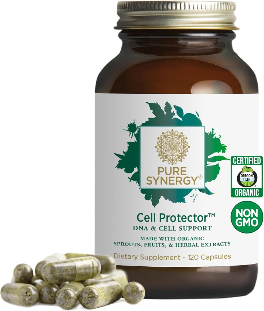 PURE SYNERGY Cell Protector (en anglais seulement) Supplément de santé cellulaire (en anglais seulement) Support cellulaire et immunitaire avec des légumes crucifères organiques et sélénium pour le vieillissement et la désintoxication en santé (120 capsules)