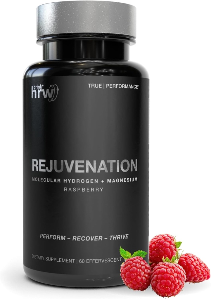 DRINK HRW Rejuvenation Molecular Hydrogen Water Tablets: 12 ppm H2 - Hydrogen & Magnesium Supplement, Supports Energy Production, Recovery, Cognitive Health. Informed Sport Certified (Raspberry 60ct)